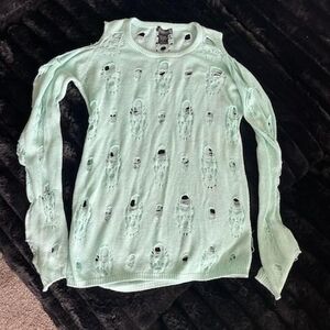 Hot Topic Distressed Skull Sweater